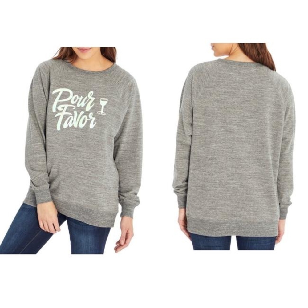 WildFox Oversized French Terry Cotton Sweatshirt Heather Gray Small